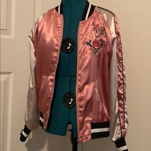 Pink satin baseball jacket